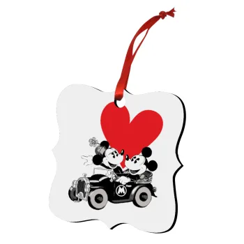 Mickey & Minnie love car, Στολίδι Χριστουγεννιάτικο στολίδι polygon ξύλινο 7.5cm