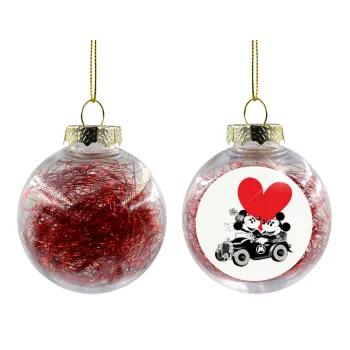 Mickey & Minnie love car, Transparent Christmas tree ball ornament with red filling 8cm