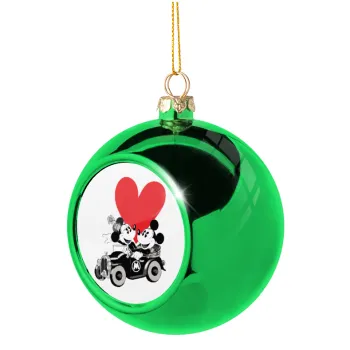 Mickey & Minnie love car, Στολίδι Χριστουγεννιάτικη μπάλα δένδρου Πράσινη 8cm