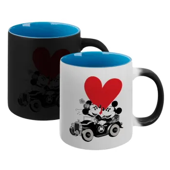 Mickey & Minnie love car, Κούπα Μαγική εσωτερικό μπλε, κεραμική 330ml που αλλάζει χρώμα με το ζεστό ρόφημα