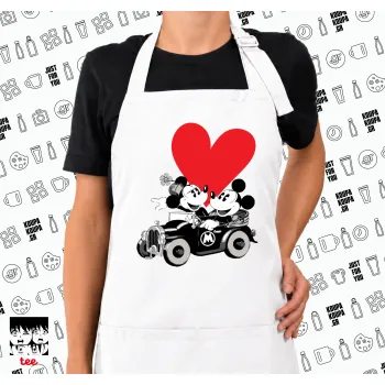 Mickey & Minnie love car, Ποδιά μακριά Σεφ ολόσωμη με τσέπες white (ΕΝΗΛΙΚΩΝ)