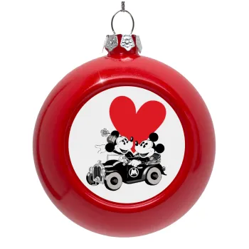 Mickey & Minnie love car, Στολίδι Χριστουγεννιάτικη μπάλα δένδρου Κόκκινη 8cm