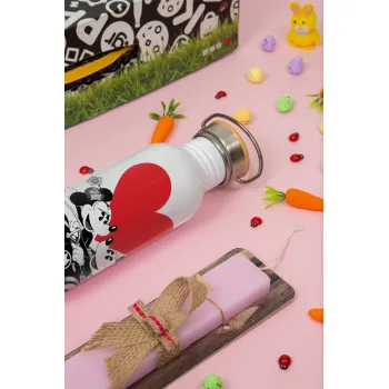 Mickey & Minnie love car, Πασχαλινή Λαμπάδα με παγούρι μεταλλικό (620ml, stainless steel) & κερί αρωματικό πλακέ (30cm) (ΡΟΖ)