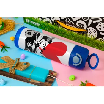 Mickey & Minnie love car, Πασχαλινή Λαμπάδα με Παιδικό παγούρι θερμό, ανοξείδωτο, με καλαμάκι ασφαλείας, ΜΠΛΕ (500ml)