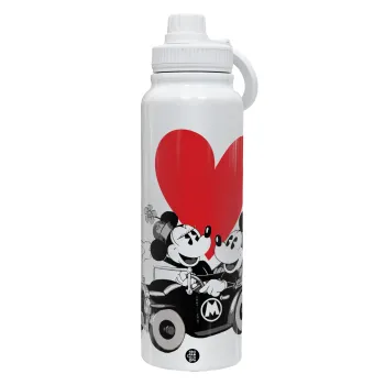 Mickey & Minnie love car, Θερμός 1L Ανοξείδωτο με Βάση Κινητού & Διπλά Τοιχώματα