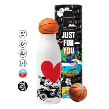 Mickey & Minnie love car, Μπάλα μπάσκετ μεταλλικό παγούρι θερμός, διπλού τοιχώματος, 550ml
