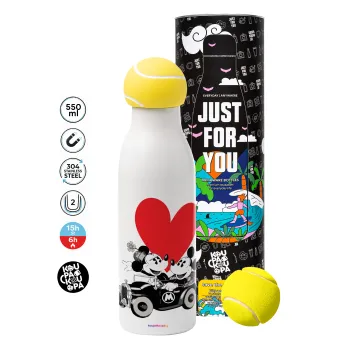 Mickey & Minnie love car, Μπάλα τένις μεταλλικό παγούρι θερμός, διπλού τοιχώματος, 550ml