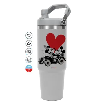 Mickey & Minnie love car, GREY color, 890ml (30oz) stainless Steel Tumbler with Handle