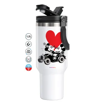 Mickey & Minnie love car, Mega Stainless steel Tumbler with lid, double wall 1,2L