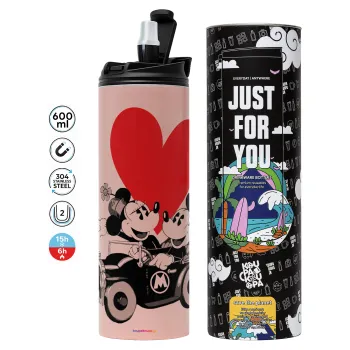 Mickey & Minnie love car, Tumbler stainless steel PINK 600ml