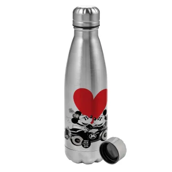 Mickey & Minnie love car, Metallic water bottle, stainless steel, 750ml