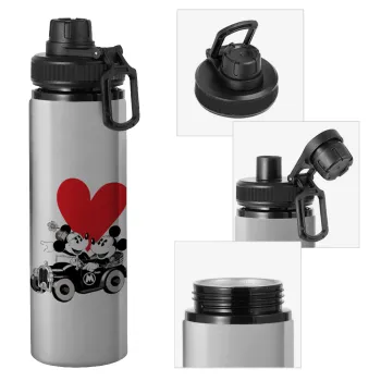 Mickey & Minnie love car, Μεταλλικό παγούρι νερού με καπάκι ασφαλείας, αλουμινίου 850ml