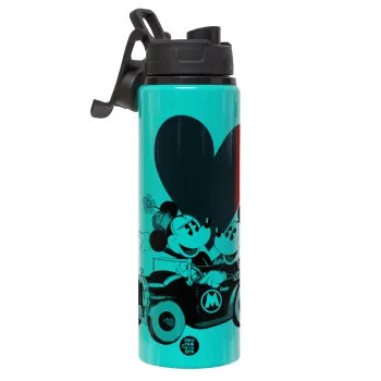 Mickey & Minnie love car, Μεταλλικό παγούρι νερού με καπάκι ασφαλείας, αλουμινίου 850ml