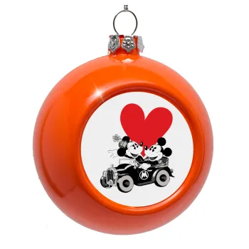 Mickey & Minnie love car, Στολίδι Χριστουγεννιάτικη μπάλα δένδρου Πορτοκαλί 8cm