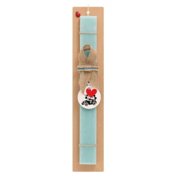 Mickey & Minnie love car, Easter Set, wooden keychain & aromatic flat Easter candle (30cm) (TURQUOISE)