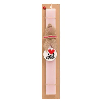 Mickey & Minnie love car, Easter Set, wooden keychain & scented flat Easter candle (30cm) (PINK)
