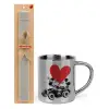 Easter Set, metallic thermal cup (300ml) & Easter aromatic flat candle (30cm) (GRAY)