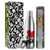 Easter Set, metallic stainless thermos flask (500ml) & scented flat Easter candle (30cm) (GRAY)