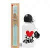 Easter Set, metallic aluminum water bottle (500ml) & scented flat candle (30cm) (TURQUOISE)
