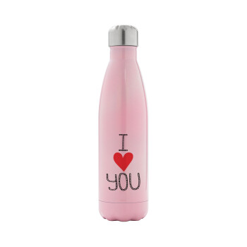 I Love You small dots, Metal mug thermos Pink Iridiscent (Stainless steel), double wall, 500ml