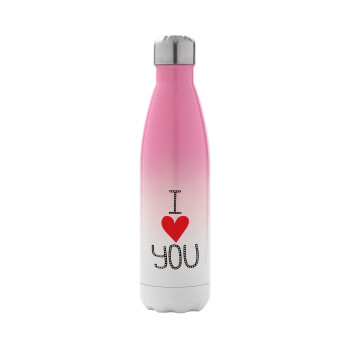I Love You small dots, Metal mug thermos Pink/White (Stainless steel), double wall, 500ml