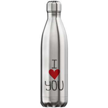 I Love You small dots, Inox (Stainless steel) hot metal mug, double wall, 750ml