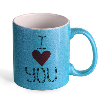 I Love You small dots, Κούπα Σιέλ Glitter που γυαλίζει, κεραμική, 330ml