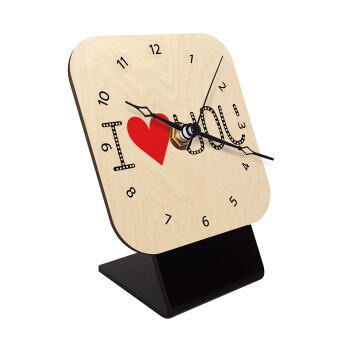 I Love You small dots, Επιτραπέζιο ρολόι σε φυσικό ξύλο (10cm)