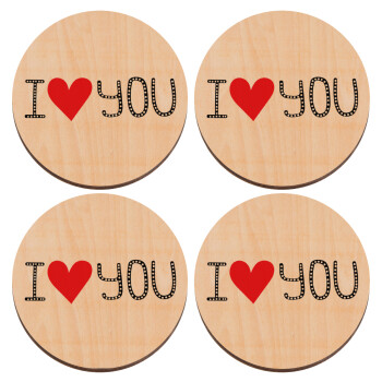 I Love You small dots, ΣΕΤ x4 Σουβέρ ξύλινα στρογγυλά plywood (9cm)