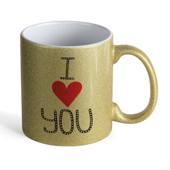 I Love You small dots, Κούπα Χρυσή Glitter που γυαλίζει, κεραμική, 330ml
