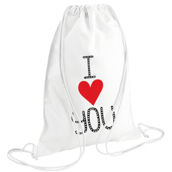 I Love You small dots, Τσάντα πλάτης πουγκί GYMBAG λευκή (28x40cm)