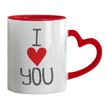 I Love You small dots, Mug heart red handle, ceramic, 330ml