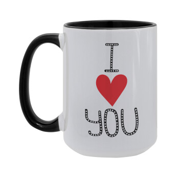 I Love You small dots, Κούπα Mega 15oz, κεραμική Μαύρη, 450ml