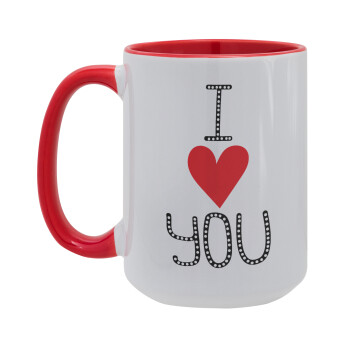 I Love You small dots, Κούπα Mega 15oz, κεραμική Κόκκινη, 450ml