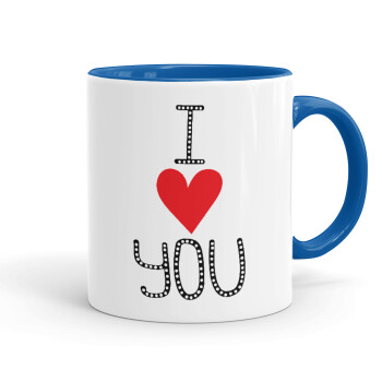 I Love You small dots, Mug colored blue, ceramic, 330ml
