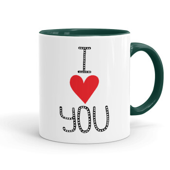 I Love You small dots, Mug colored green, ceramic, 330ml