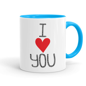 I Love You small dots, Mug colored light blue, ceramic, 330ml