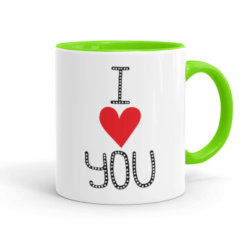 I Love You small dots, Mug colored light green, ceramic, 330ml