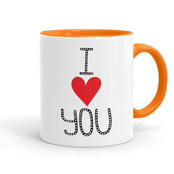 I Love You small dots, Mug colored orange, ceramic, 330ml