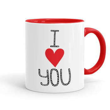 I Love You small dots, Mug colored red, ceramic, 330ml