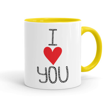 I Love You small dots, Mug colored yellow, ceramic, 330ml