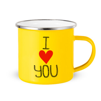 I Love You small dots, Yellow Enamel Metallic Cup 360ml