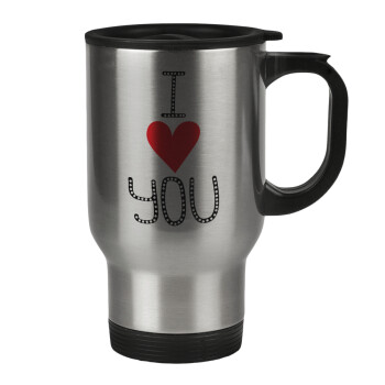 I Love You small dots, Stainless steel travel mug with lid, double wall 450ml