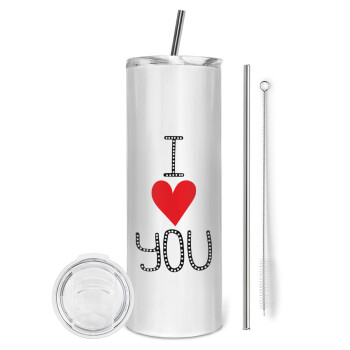 I Love You small dots, Eco friendly stainless steel tumbler 600ml, with metal straw & cleaning brush