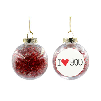 I Love You small dots, Χριστουγεννιάτικη μπάλα δένδρου διάφανη με κόκκινο γέμισμα 8cm