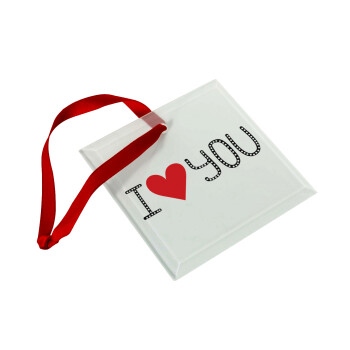 I Love You small dots, Στολίδι Χριστουγεννιάτικο στολίδι γυάλινο τετράγωνο 9x9cm