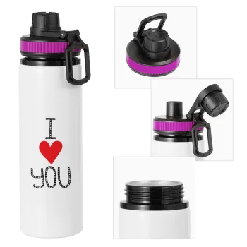 I Love You small dots, Metallic water bottle with safety lid, 850ml aluminum