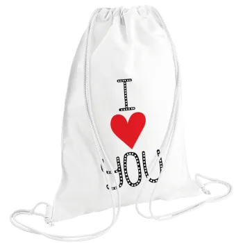 I Love You small dots, Backpack pouch GYMBAG white (28x40cm)