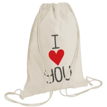 I Love You small dots, Τσάντα πλάτης πουγκί GYMBAG natural (28x40cm)