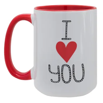 I Love You small dots, Κούπα Mega 15oz, κεραμική Κόκκινη, 450ml